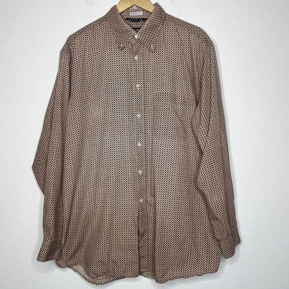 Nautica Classic Fit Shirt Size Large Mens Button Down Pocket Long Red Tan Print - Picture 2 of 8